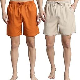 Mens Boxer Shorts Pack of 2 Orange and Khaki Regular Fit Comfortable Pure Linen Boxers for Men-image-91