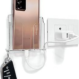 Wall Mounted Mobile Phone Holder with Key, Remote & Cable Organizer – Multi-Purpose Charging Stand, Strong Adhesive Strips & Sleek Premium Design for Home, Office (Transparent)-14