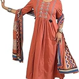 Women's A-Line Pure Cotton Ethnic Motifs Embroidered Kurta & Pant with Dupatta Set (IESTR10911)-image-1