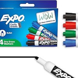 Expo Low Odor Bullet Tip Dry Erase Markers, 4 Colored Markers-4