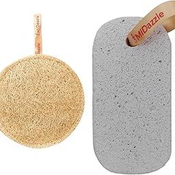 Midazzle Organic Loofah Round with Pumice Stone Foot Scrubber, Set of 2-image-49