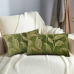 TRENDING HOME COLLECTION Cotton Velvet with Leaf ZARI Embroidered Stitched Zippered Lumbar Cushion Cover| 12x20 Inches | Set of 2| (Sage Green)-image-10