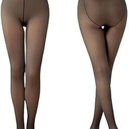Women Fake Translucent Skin-Effect Warm Fleece Lined Tights Leggings Thermal Pantyhose Opaque High Waist Winter Sheer Tight for Women (85g No Fleece)-image-25