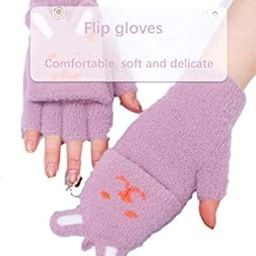 Women Girls Flip Top Gloves Cartoon Fingerless Winter Mitten Warmer Knitted Rabbit Pattern Texting Elastic Gloves Soft Hand Wear with Covers for Running Outdoor Sport Mittens-image-69