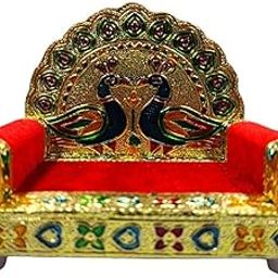 Achleshwar Wooden Meenakari Singhasan Laddu Gopal Sinhasan for Pooja Mandir (Golden, 5.5 Inch)-16