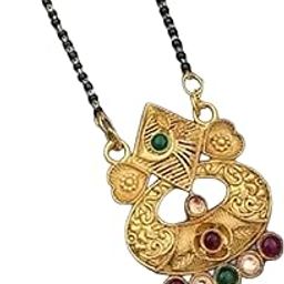 PRABHABEN JAGDISHBHAI BHINSARA Gold Unique Pattern Mangalsutra & Lightweight Traditional Design With Earrings Set For Women-image-86