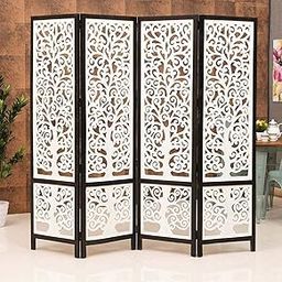 Alif Krafts Wooden Laser Partition Screen || Room Divider Traditional Laser Wooden Stand || Separator for Livingroom Bebroom || Balcony Divider Panel with White & Black Color-picture-27
