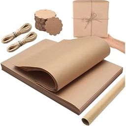 TOWNBUS 100 GSM Kraft Paper - 45 X 60 cm | Pack of 20 Brown Wrapping Paper, 20 Tags & Jute Rope | Perfect for Gift Packing, Painting, Arts and Crafts and DIY.-86