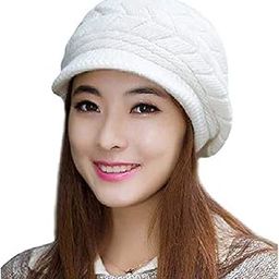 Devil Women's Winter Warm Knit Hat Wool Snow Ski Caps with Visor(White)-image-39