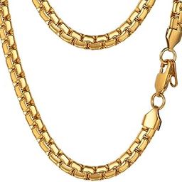 Stainless Steel Cuban/Snake/Round Box Chain Necklace for Men Women, Black/18K Gold Plated, W: 4mm-14mm, L:18''-30'' (With Gift Box)-picture-29
