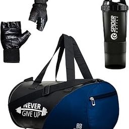 Gym Bag Combo for Men and Women ll Gym Bag with Shoe Compartment and, Black Bottle, Black Gloves ll Gym kit for Men and Women ll Gym Bag & Fitness Kit & Gym Bag Combo.-image-0