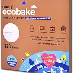 Oddy Uniwraps Ecobake Non-Stick Baking Paper for Steamer,Airfryer&More-Perforated,7 Inch Circle,120 Pcs,White,190 mm-18