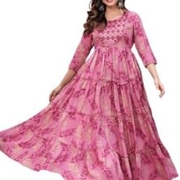 Beautiful Trending & Pretty Long Pink Gown with Beautiful Front Mirror Embroidery and Floral Print for Women's and Girls-picture-22