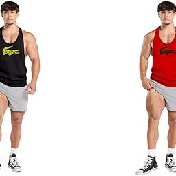 Gym Vest Workout Tank Top Set, 2 Pack, Men's Fitness Muscle Shirts Multicolour S M L XL XXL XXXL blackredREd010T001-image-100