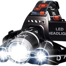 ECOSKY LED Headlamp, 3-Bulb Rechargeable Head Torch, Black, Adjustable Angle, Battery Powered, with Press Switch Control for Camping, Hiking, Running, Trekking, Caving, Reading-image-73