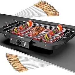 HENIRAG 2000W Electric Smokeless Portable Adjustable Temperature Control Indoor&Outdoor Barbeque Grill Set For Home Removable Water Filled Drip Tray-Black(Electric Bbq With Skewers) Free Standing-picture-11