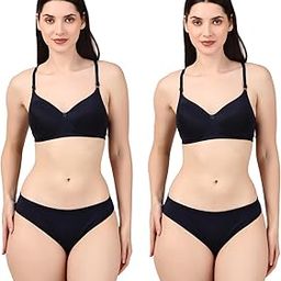 Self Design Full Coverage Women's Nylon Navy-Blue (Zoya-40B) Padded Bra Panty Set (Pack of 2)-image-93