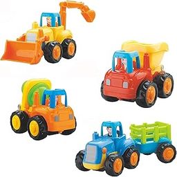 VGRASSP Unbreakable Farm And Construction Toy Vehicle Set - Friction Powered Automobiles - Set of 4 - Tractor, Bulldozer, Cement Mixer Truck, Dumper - Color As Per Stock-picture-1