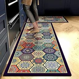Kitchen Mats for Floor | Waterproof, Anti-Skid, Cushioned Anti-Fatigue Standing Mats | Washable PVC Kitchen Rugs for Home | Soft Support for Sink & Stove Areas (Style 4 - Blue Multicolor)-image-16