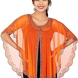 Women's Net Hand Bead Embroidery Designer Short Cape Poncho-image-62