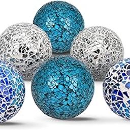 Hiziwimi 6Pcs Decorative Ball Set - 6cm/2.4inch Mosaic Glass Orbs Centerpiece Balls Decoration for Tables, Wedding Party (Mixed Color)-3