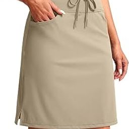 Women's 20'' Knee Length Skorts Skirts 6 Pockets High Waisted Drawstring Long Athletic Tennis Golf Skirt Women-image-48