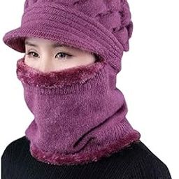 Women's & Girl's Soft Woolen Warm Snow Visor Cap Plus Muffler Scarf|Neckwarmer (Voilet,Free Size)-(Pack of 01)-picture-51