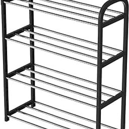 Lukzer 4 Tier Shoe Rack Detachable Open Shelf Plastic Storage Holder Organizer Stand for Home Office Black 4 Layer - Slim Stylish Storage Stand (58.5x42x19CM)-4