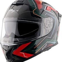 Vega Zap Explore D/V ISI and DOT Certified Gloss Finish Full Face Helmet for Men with Dual Visors and Spoiler-Black Red-L-28