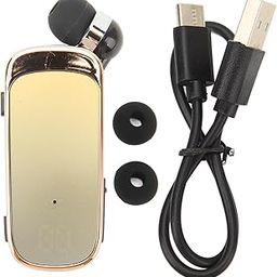 WOHPNLE LED Battery Display Bluetooth Headphones, 20 Hours Playtime Retractable Headset Clip on Earpiece Wireless Headphones Single Ear Design for Calls Music (Gradient Yellow)-picture-23