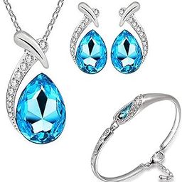 Valentine Gift Rhodium Plated Crystal Jewellery Combo Drop Pendant Necklace Set And Designer Bangle Bracelet For Girls And Women CO1000065-image-14
