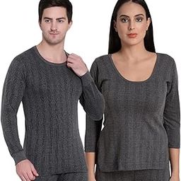 Men/Women Full Sleeves Thermal Body Warmer Base Layer Top Thick Woolen Winter Innerwear Camisole for Couple | Grey. 32-53