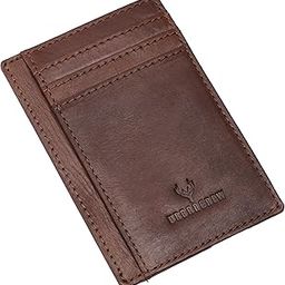 Slim Leather Wallet for Men – RFID Blocking Minimalist Front Pocket Card Holder with Money Slot – Vintage Look (Brown)-image-84