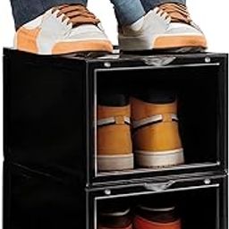 SNEAKARE Plastic Shoe Storage Organizer, Set Of 2 Heavy-Duty Sneaker Box, Stackable Storage Box With Magnetic Closure (Black)-25