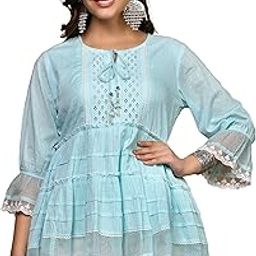 Women Sky Blue Cotton Dobby Solid Tunic-image-39