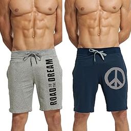 Men Cotton Grey & Blue Regular Shorts - Peace-image-27