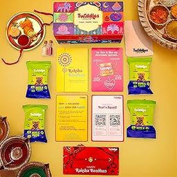 Twiddles Tyohar | Premium Rakhi Gift Box | 11 Inclusions( Dry Fruit Burfi x 4 minis, Designer Rakhis, Roli-Chawal, Festive Potli, Sudhar Ja Cards x 2 )| No Added Sugar | Gluten Free | Dried Fruits Millet Energy Bites | Gift Cards | Rakhi | Roli-Chawal Potli |-image-56