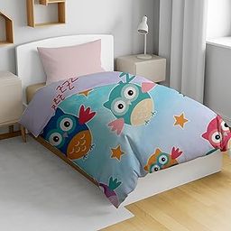 Home Plus Studios® Dohar Toddler Size Poly Cotton Day Owl Print Blankets for 0-4 Years Kids 100 x 150CM, 150GSM Ac Dohar and Cooling Blankets | Reversible Duvet Quilt, All-Season Blanket-image-1