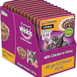 Whiskas Wet Food for Kittens (2-12 Months), Chicken in Gravy Flavour, 12 Pouches (12 x 85g)-23