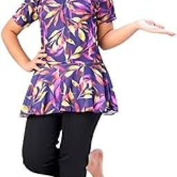 Aarika Girls Sports Wear Purple-Black Colour Floral Print Nylon Swim Suit (5-15 Years)-(SW-SHM-C-1113)-image-3