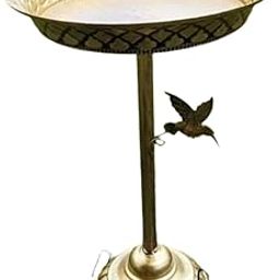 MERISHOPP Bird Bath Drinker Plate with Stand Metal Garden Birdbath for Home Yard Patio Gold-image-6