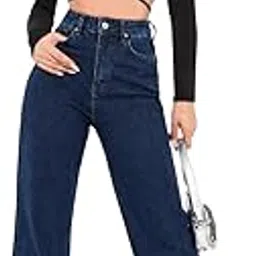 nu cloths Women’s Dark Blue High Waist Wide Leg Denim Jeans | Regular Fit Pants | Stylish and Comfortable ed Look Jeans for Casual Outfits-picture-22