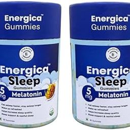 Energica wellness Sleep Gummies with 5mg Melatonin 30 * 2 Gummies for Deep Sleep, Stress Relief & Relaxation Wake Up Fresh & Energetic Mango Flavour (Pack of 2)-97