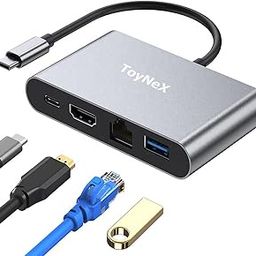ToyNeX 4 In1 Type C USB C to HDMI Hub, USB C to HDMI (4k) + Usb3.0 + Type C PD 100W + RJ45 100mbps Hub Multifunction Station for MaK-Book/Laptop.(Multicolor)-image-100