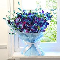 10steam Blue/Purple Flowers Blue Paper wrapping, White Riboon bow for birthday, Anniversary, weeding gifts,womens day, mothers day, gifts for girlfriend, fathers day, Same day delivery-image-6