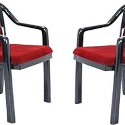 Nilkamal Signature Plastic Chair with Back & Seat Cushion for Home/Office/Study/Garden/Balcony/Indoor & Outdoor - Set of 2 Pcs (Black/RED)-8