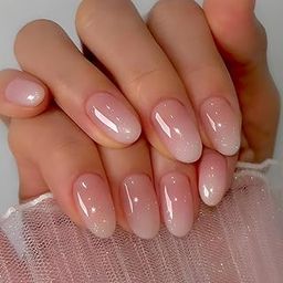 Short Length Oval Shaped Gradient Pink Artificial Reusable Nails Press On Nails with Glue Stickers - 24pcs/Set-26