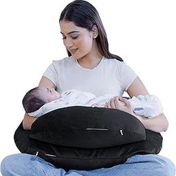 Cherilo Nursing Pillow for Breastfeeding, Plus Size Breast Feeding Pillow with Security Fence Design for Extra Baby Support, Adjustable Waist Strap | Removable Premium Velvet Cover | Black-image-35