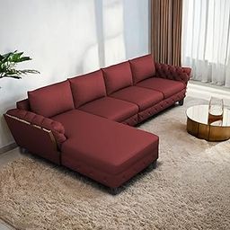 BRAXTON Dennis 6 Seater LHS L Shaped Sofa Set for Living Room (Maroon Fabric) Premium Fabric Sofa Set-image-113