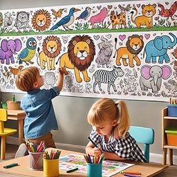 Rightcyclopedia Drawing Colouring Roll sheet for Kids Fun Large poster Graffiti Art 34.3cms x 300cms Unbleached Strong Paper Kid Coloring scoll Colour using Pencil Crayons Made in India-image-94